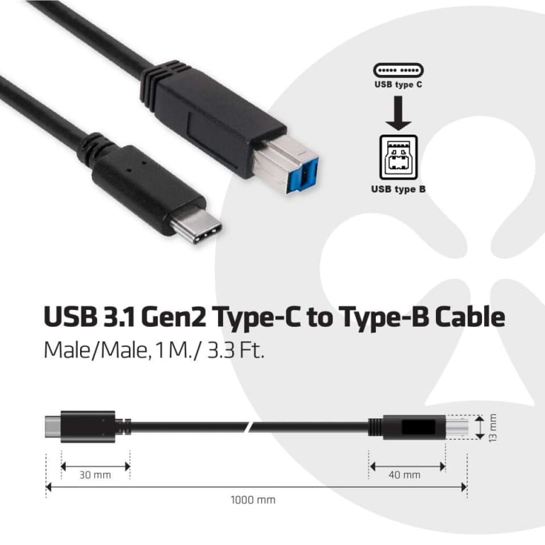 CAC-1524】Club3D USB 3.1 Gen2 Type-C to Type-B Cable ケーブル 1M | BearHouse