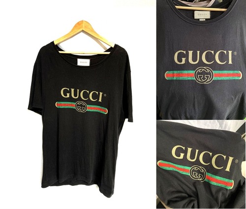美品　新作　国内正規　GUCCI　グッチ　ロゴ　ブラックウォッシュ オーバー Tシャツ　M　メンズ　黒　半袖　コレクション　定価48400
