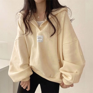 パーカー スウェット フード付き レディース 春秋 韓国 ロゴパーカー ゆったり オーバーサイズ 大人 カジュアル ストリート おしゃれ 体型カバー ボリューム袖 ボーイフレンド風 ビッグシルエット ビッグパーカー 大人可愛い 大人女子