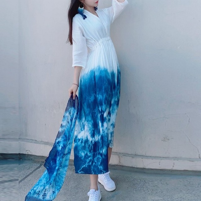 Indigo long sleeve dress　＜d10124＞