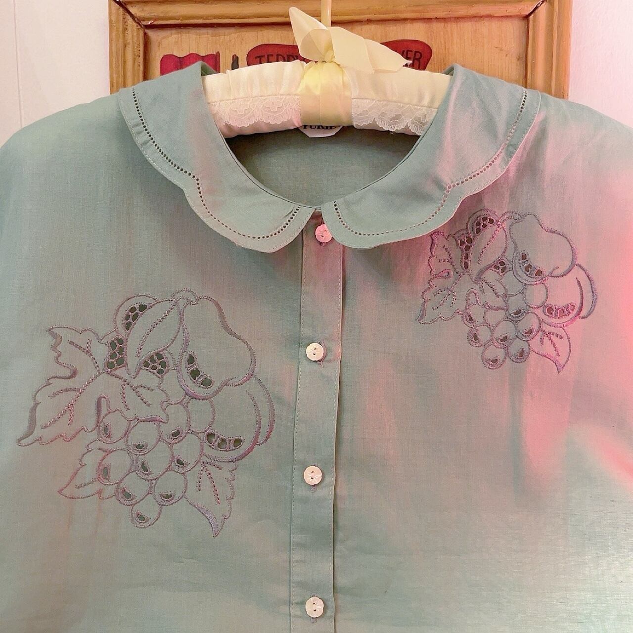 fruits embroidery scallop blouse