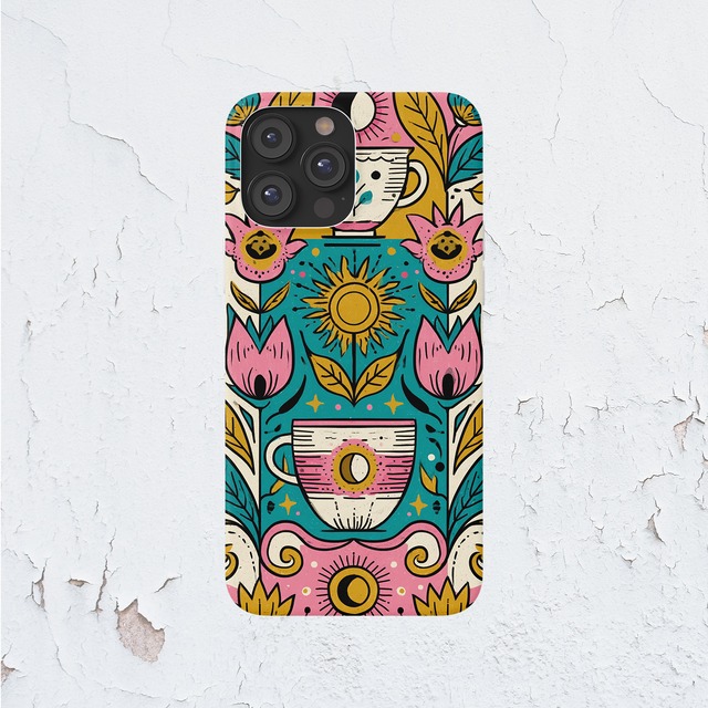 受注生産 iPhoneケース カラフル花のサイケ民芸柄｜花モチーフ PSYF058C