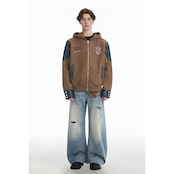 ストリート パッチPUレザー ジップパーカー T1888