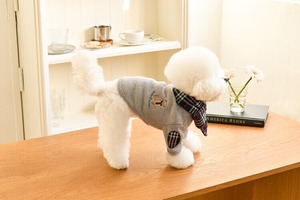 予約  【kiki&nini】Brownie Classic Check Poncho(ネイビー)+Classic Check Knit(グレー)set