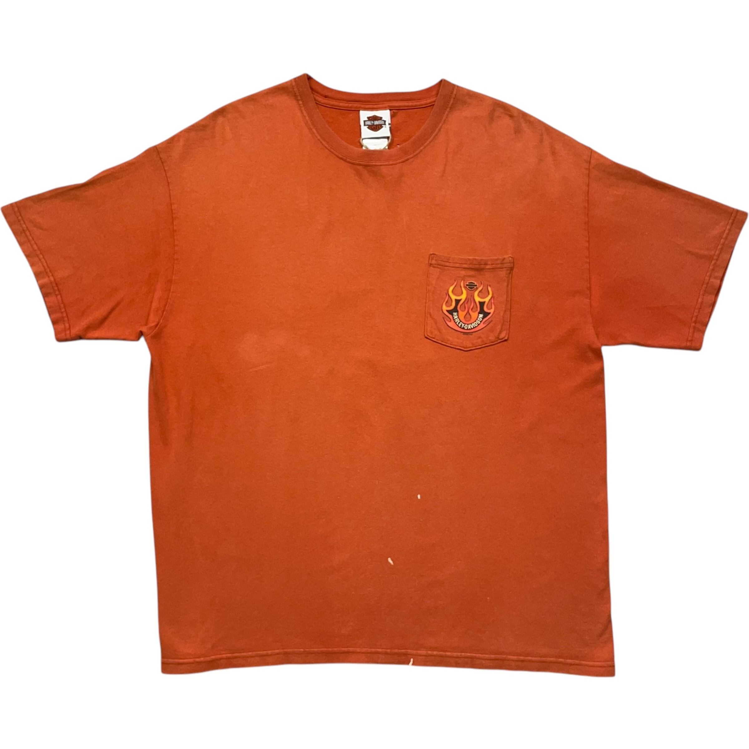 《XL》Harley-Davidson ハーレーダビッドソン Tシャツ 胸ポケット 両面プリント オレンジ USA製 no.6862
