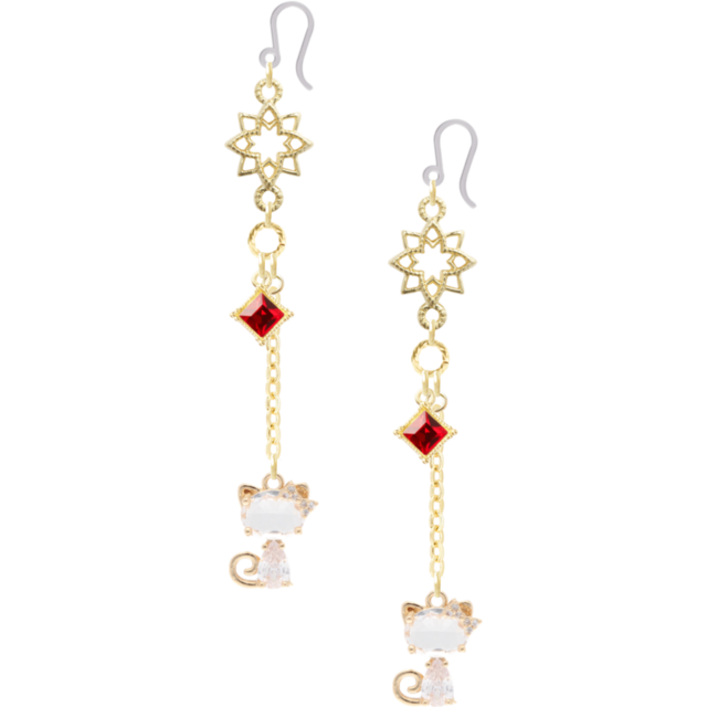 星とねこのロングピアス|樹脂フック 金属アレルギー対応