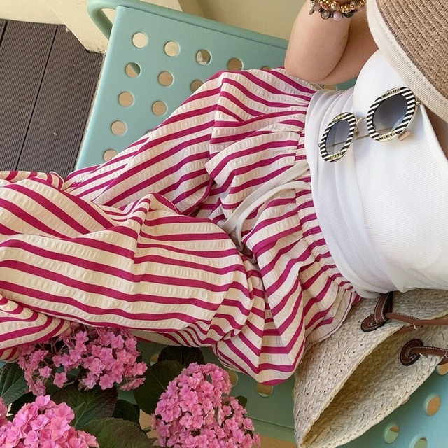 red striped wide-leg pants 10945