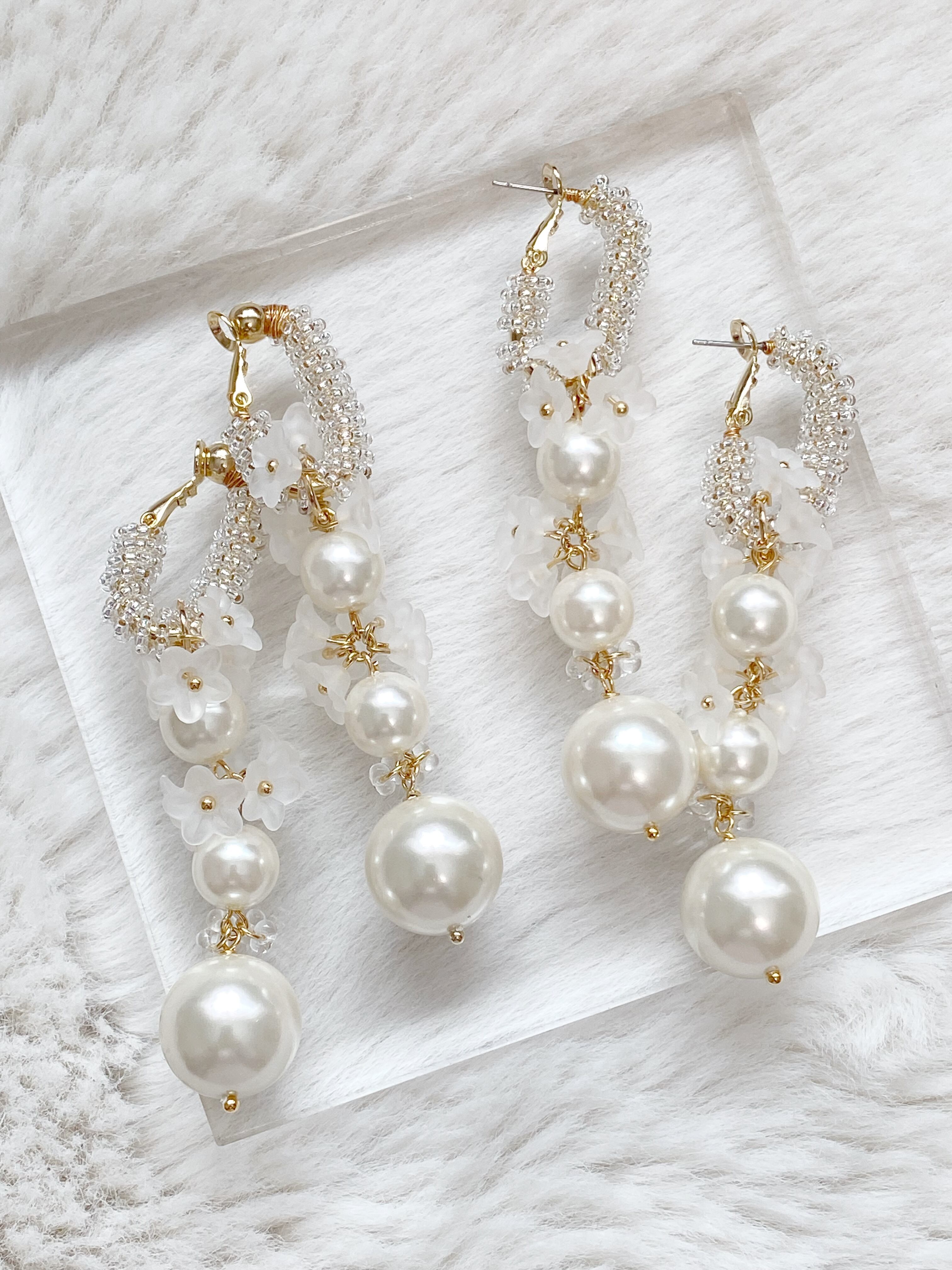 ballerina パールとすりガラス調のフラワーを添えて