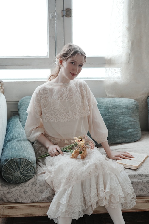Leavers lace cape blouse