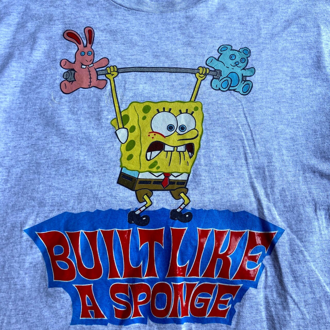 スポンジボブ キャラクタープリントtシャツ メンズm レディース 古着 ラバープリント 両面プリント バックプリント ライトグレー 灰色 Tシャツ Sa Cave 古着屋 公式 古着通販サイト