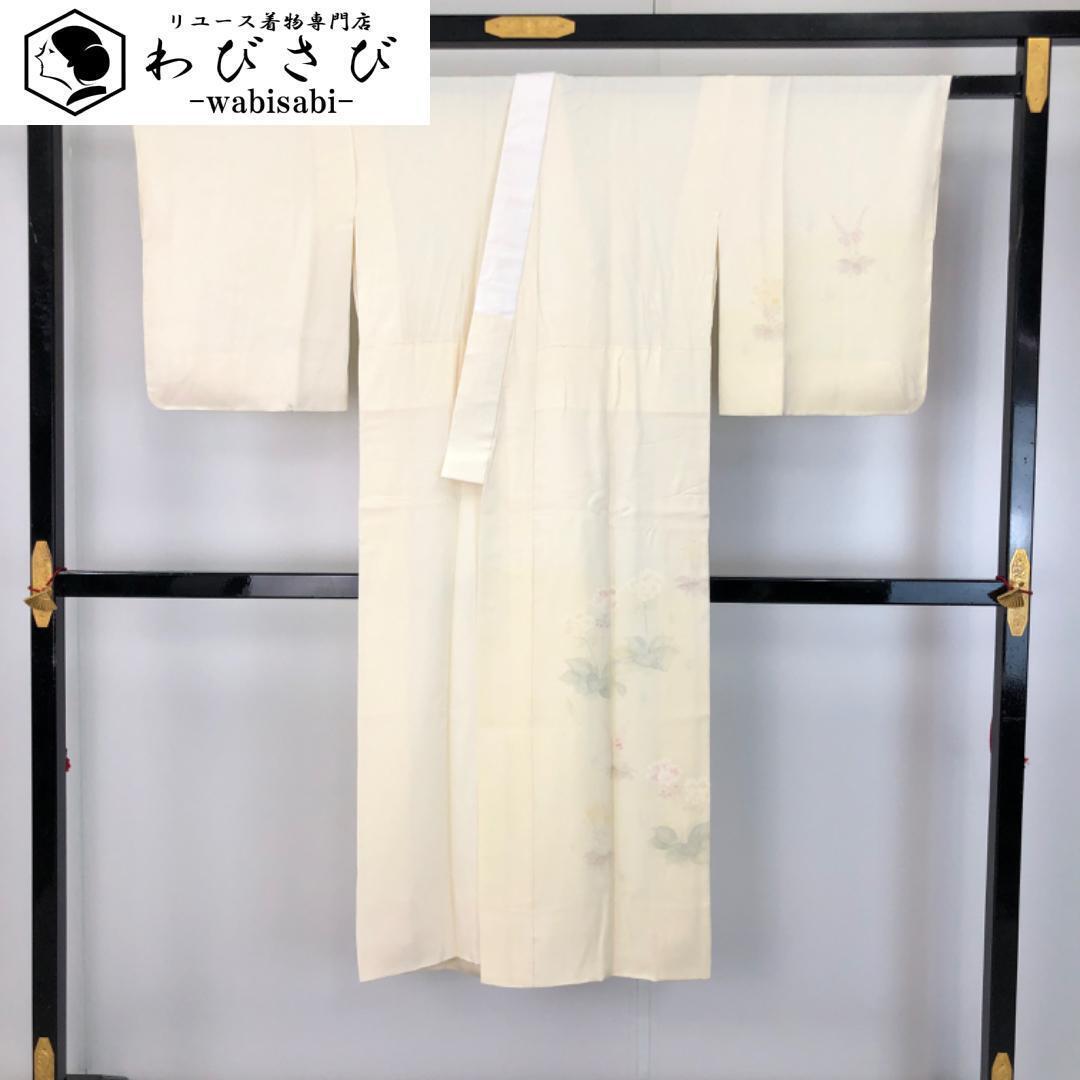 長襦袢 単衣 月にうさぎ柄 白詰草 格子模様 積紅色 J-215 着物