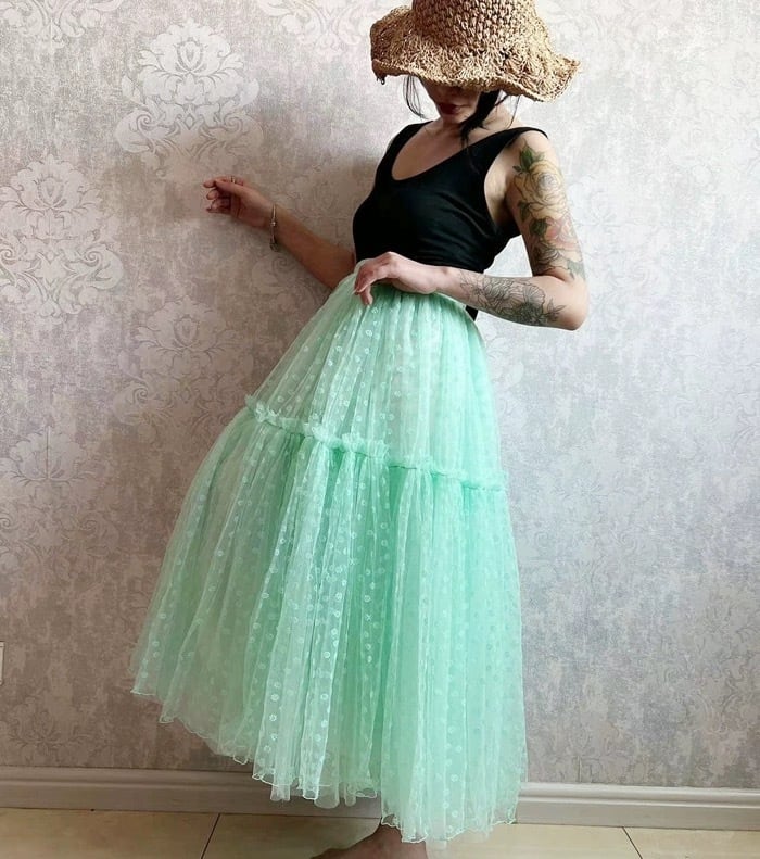 黄色 緑 水玉 ドット ワンピース スカート | LOVEYsmileSHOP