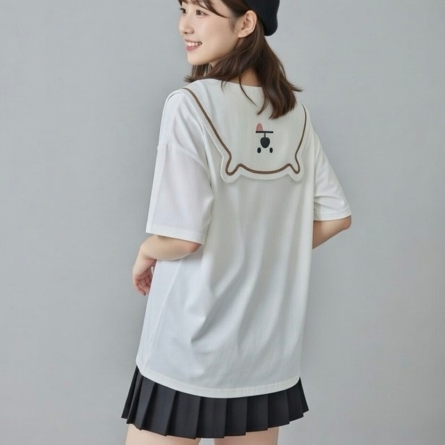 一枚で主役！ レイヤードでも主役！ くま セーラーカラー アニマル Tシャツ