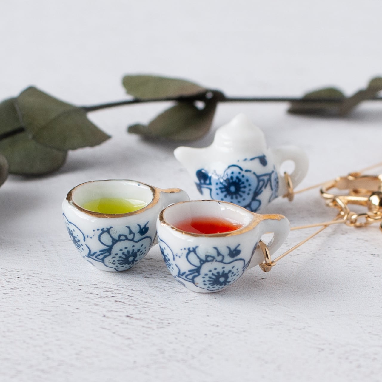 青梅陶器のティーセット イヤリング2種 （紅茶 or 青茶） | ASIAMOKU