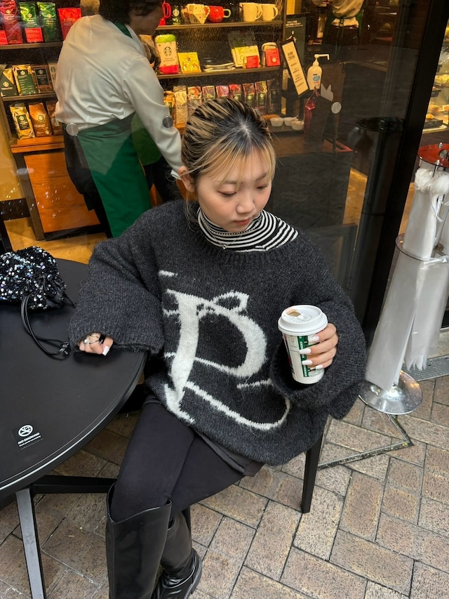 【revivalitem】originalLogo handmade loose mohair  knit／ charcoal