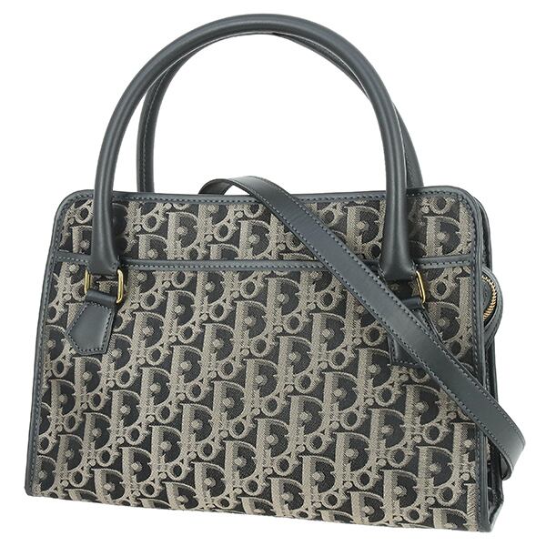 Used DIOR ディオール 2WAYバッグ トロッター ジャカード キャンバス レザー グレー系 ディオールショルダーバッグ ハンドバッグ ヴィンテージ 美品