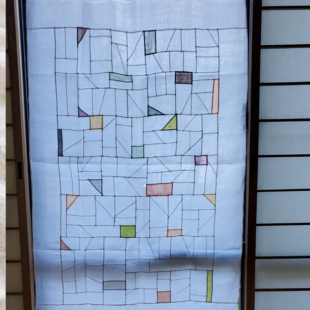 韓国 ポジャギ 手縫い 長方形 棒通しあり　80×120cm モシ　麻 韓国 ポジャギ 手縫い 長方形 棒通しあり80×120cm モシ麻