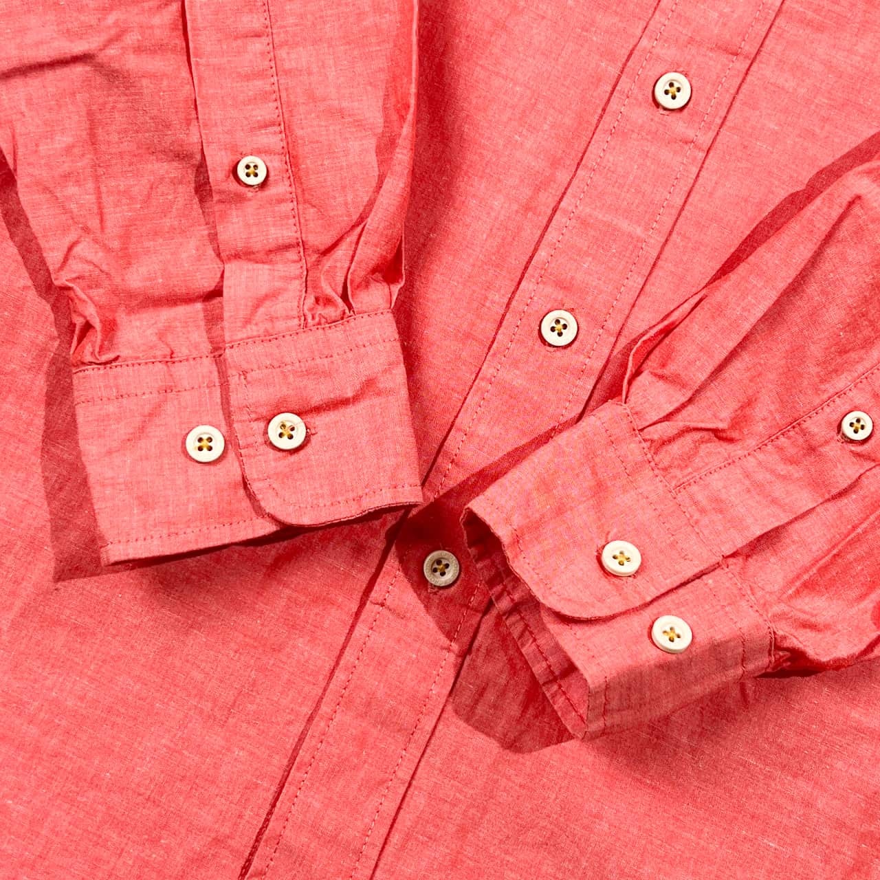 リネン混 Crocodile クロコダイル ワンポイント 長袖 ワークシャツ L/赤橙系 メンズ