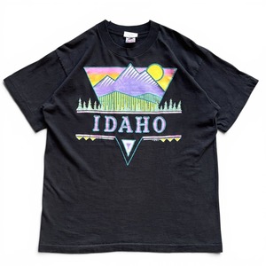 【USA製】90s FRUIT OF THE LOOM 半袖Tシャツ Tee クルーネック メンズ L BLACK ロゴ プリント VINTAGE アメリカ製 フルーツオブザルーム