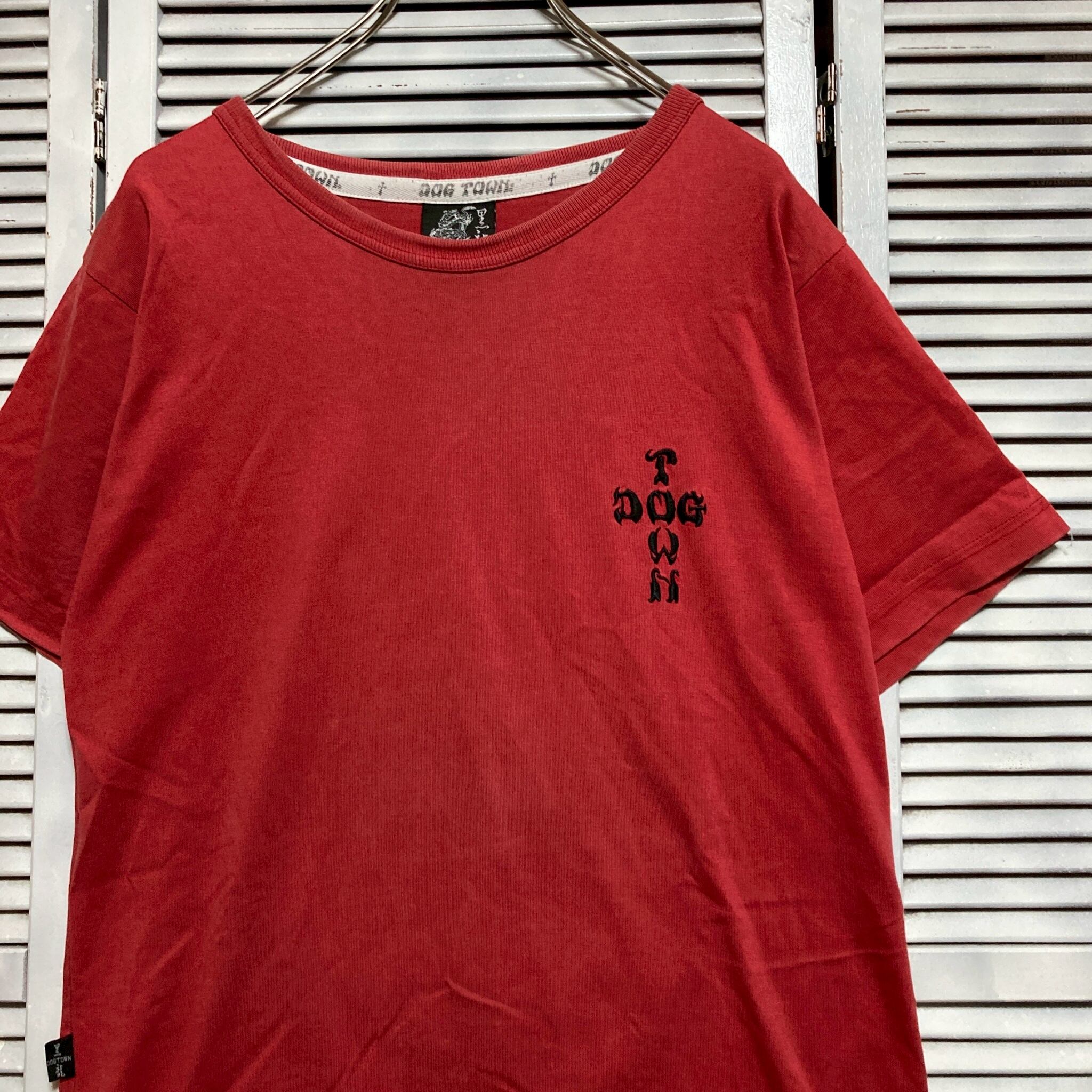 ストリート Tシャツ ビンテージ 古着 赤 DOG TOWN ドッグタウン 刺繍