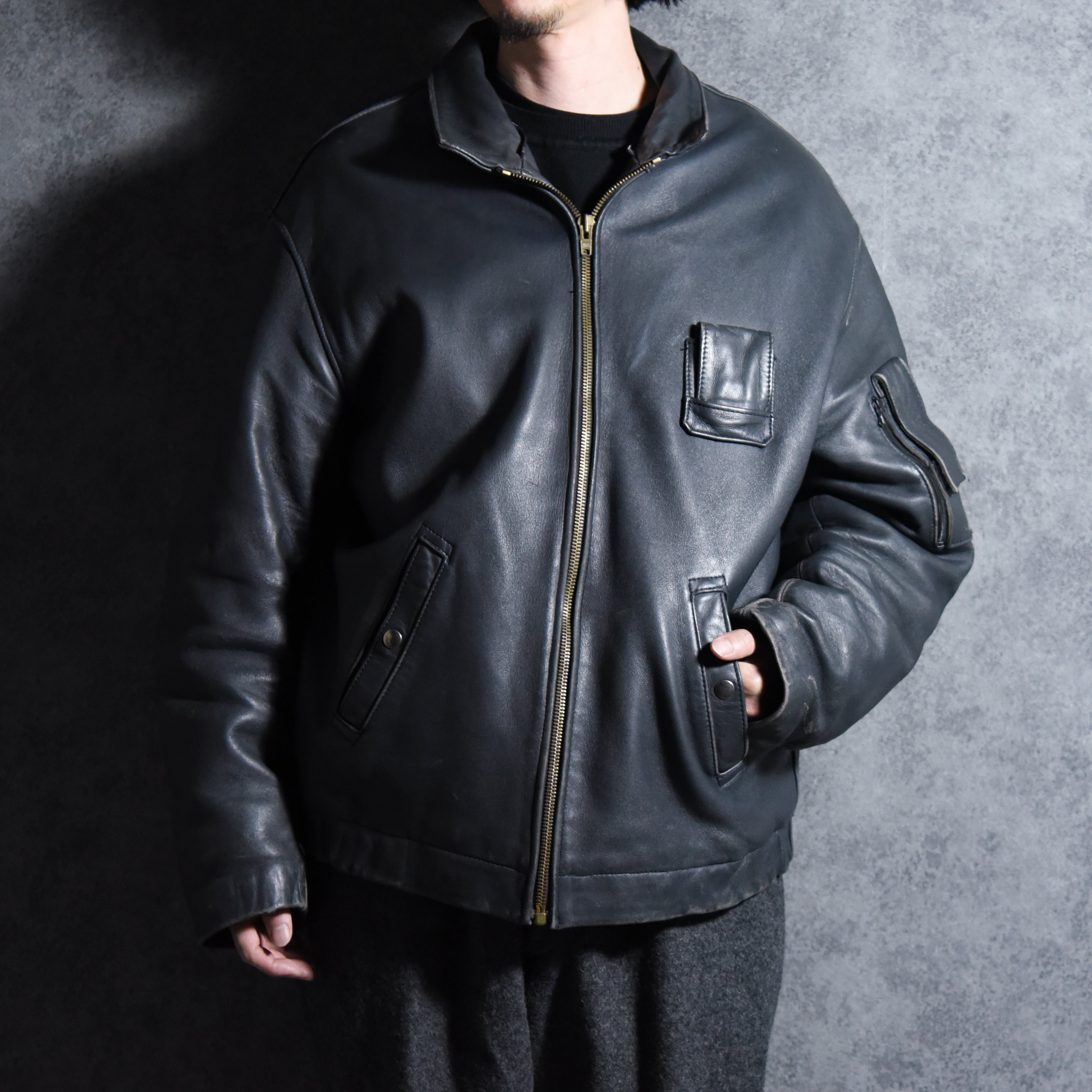 80s French Air Force Leather Pilot Jacket フランス軍 レザー