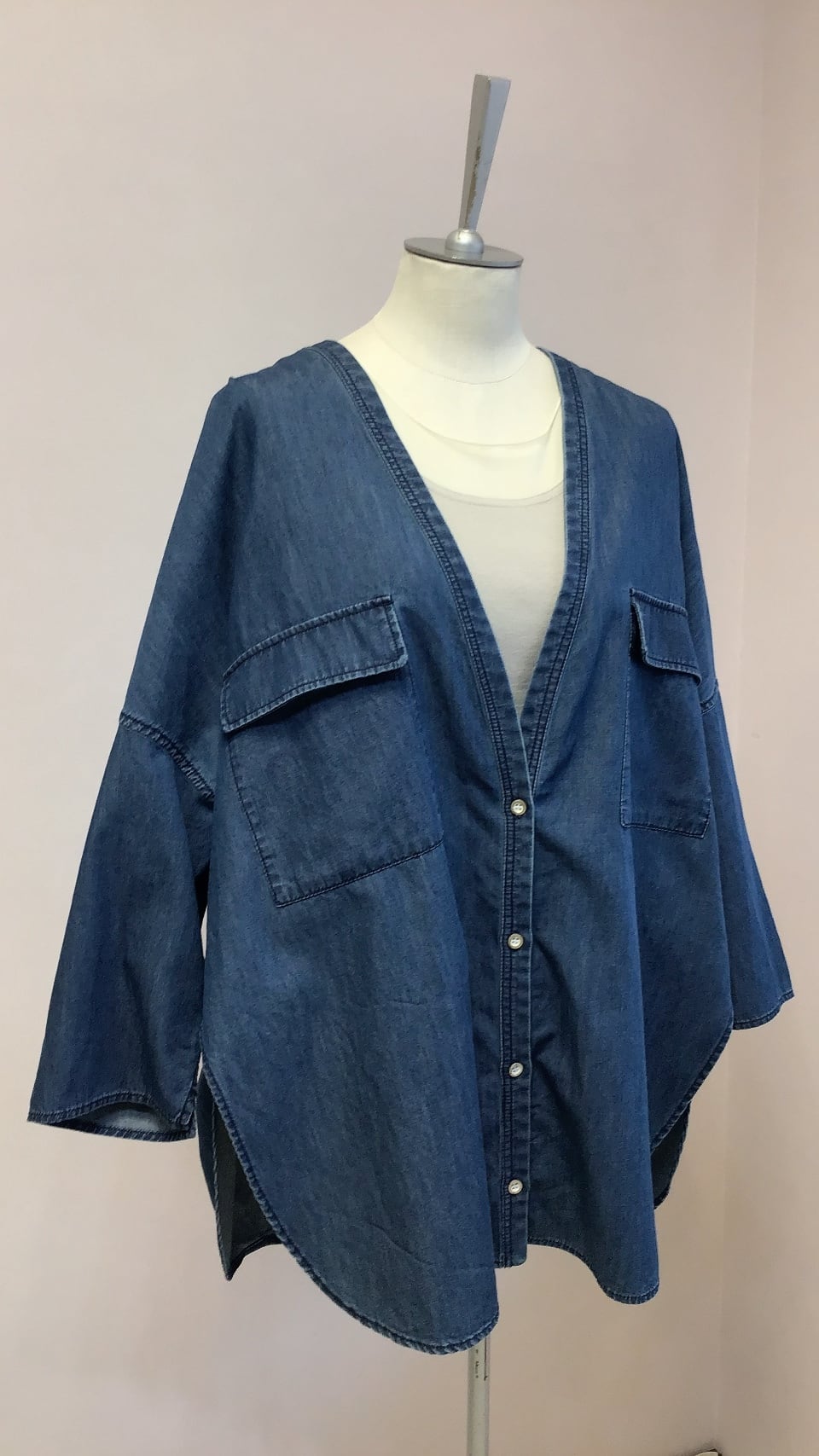 PASSIONE ノーカラー デニムシャツ ブルー No.526996 サイズ38 9号 M