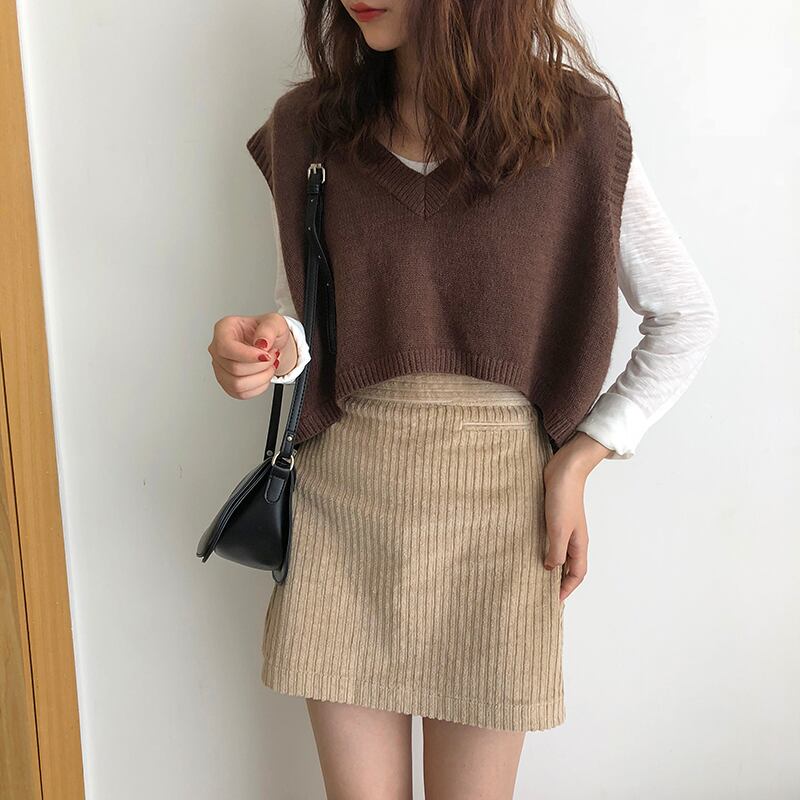 秋冬おすすめ☆コーデュロイミニスカート 台形スカート レトロ 太畝