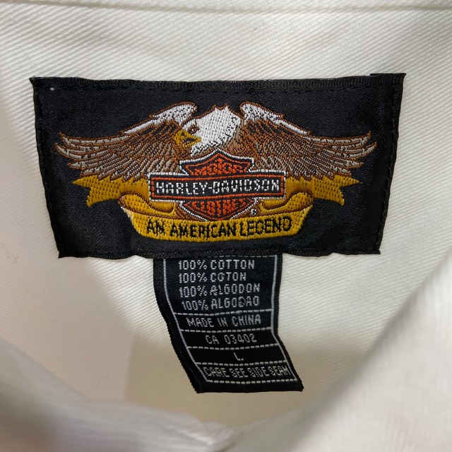 HARLEY-DAVIDSON ワンポイント刺繍ロゴ半袖シャツ ホワイト L