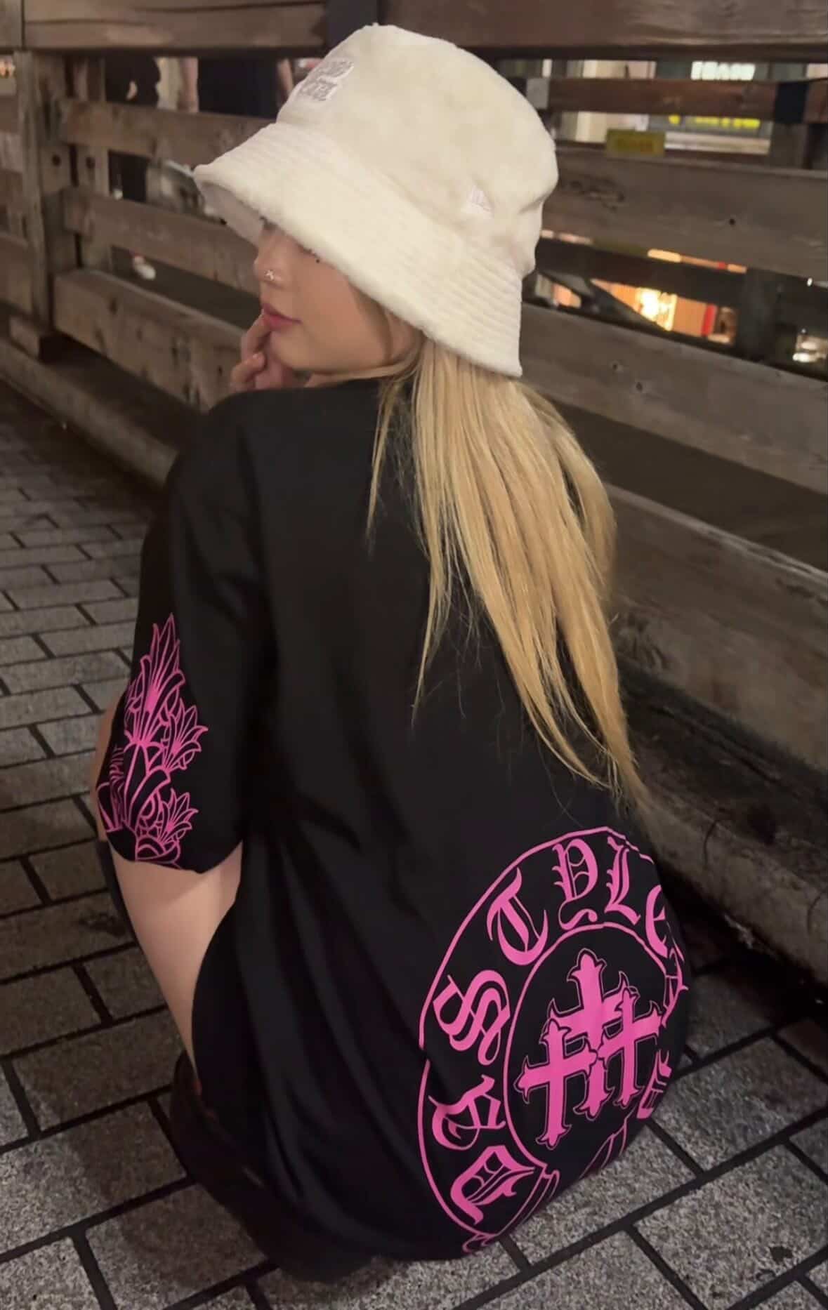 DAstyle 【black×pink】 DAstyle Floral pattern Long sleeves 【black×pink】 | DAstyle