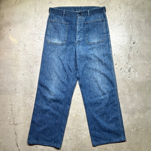 50's~ U.S.NAVY デニムセーラーパンツ パチポケ ステンシル シルエットカスタム ストレート W34～35 希少 ヴィンテージ BA-2045 RM2464H