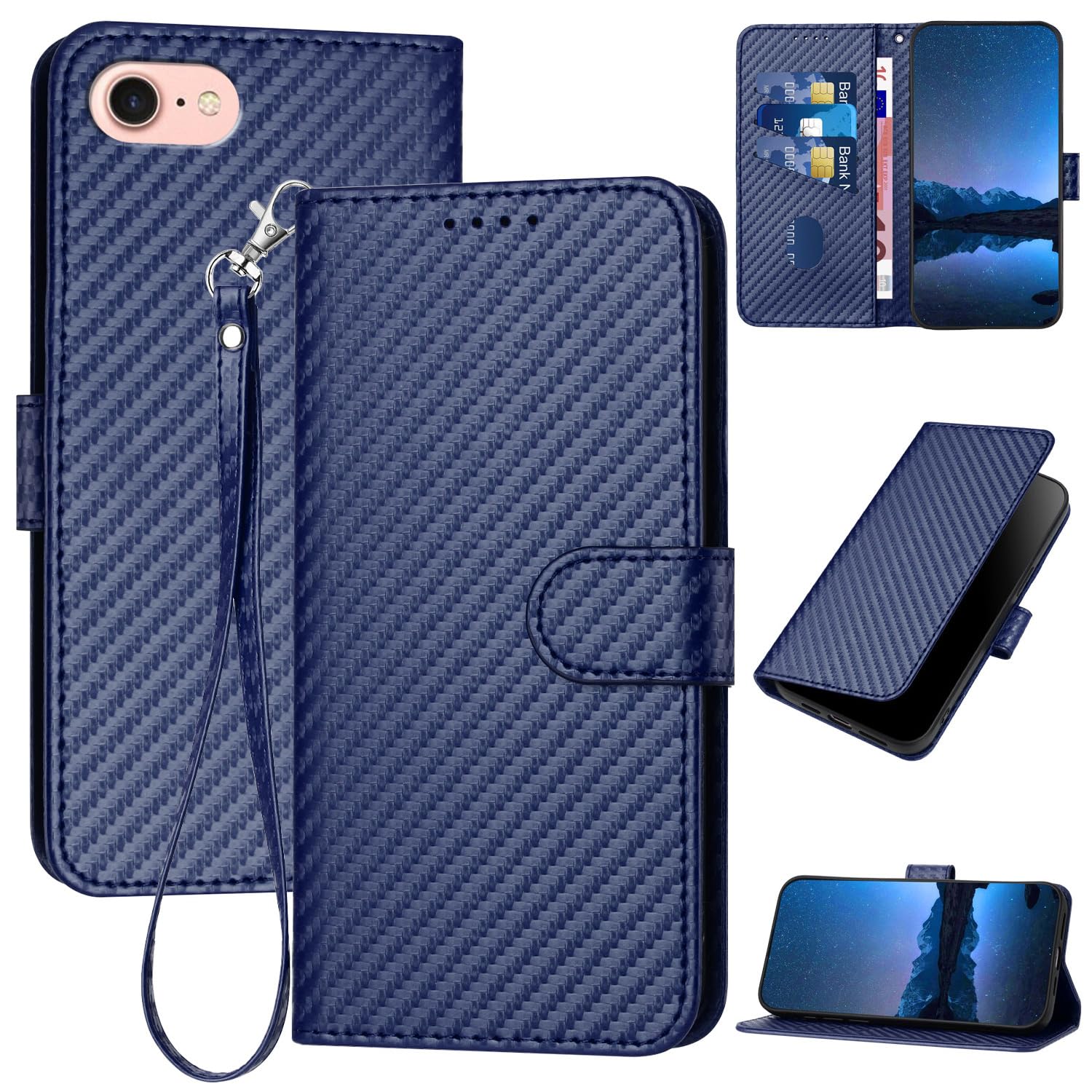 Reddylin 対応 iPhone SE ケース 手帳型 炭素繊維風 iPhone SE3 ケース iPhone SE2 ケース スタイリッシュでシンプル iPhone8 ケース iPhone7ケース 手帳型 にあふれた iPhonese ケース 軽量 薄型 スタンド機能 感触が心地良い iPhone6 / iPhone6sケース 手帳型 指紋防止 放熱性能が良好 耐衝撃 -ロイヤルブルー