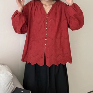 スカラップキーネックレースブラウス 3col 1111