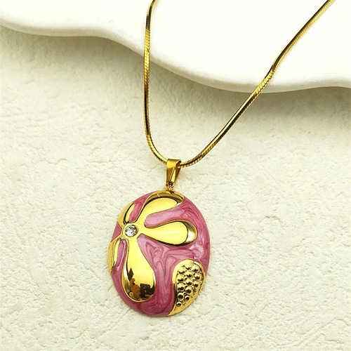 ペンダント ネックレス  ラインストーン 花 フラワー ステンレス ゴールド オバール レディース 中世