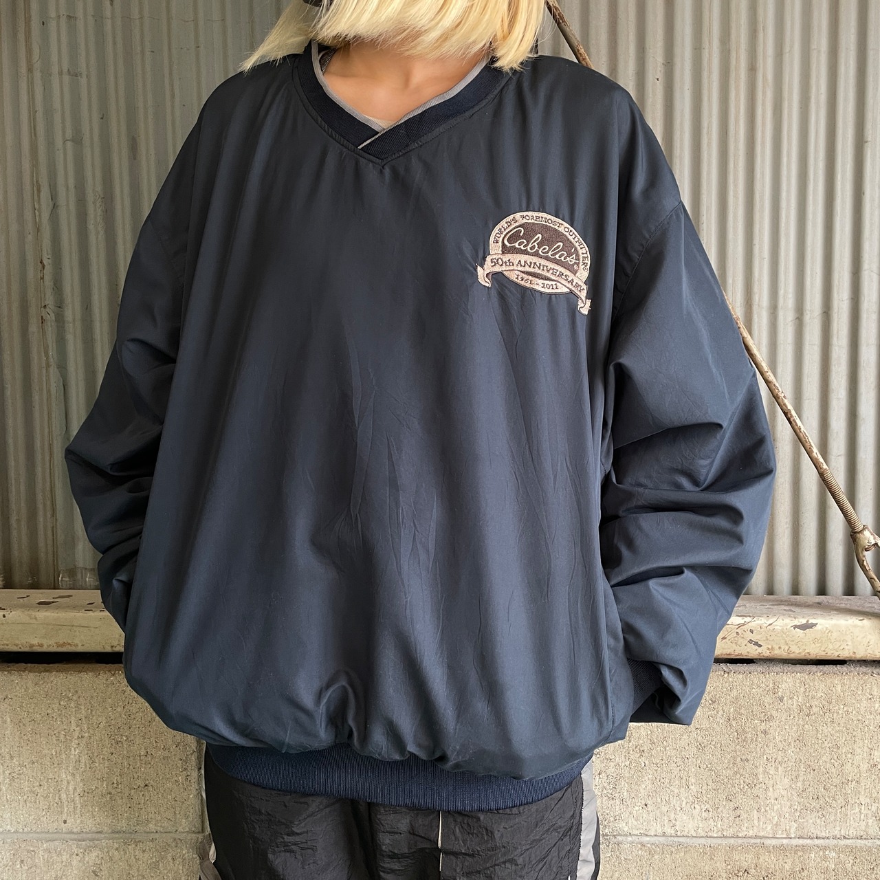 Cabelas カベラス 刺繍 Vネック ウォームアップ プルオーバー メンズL 