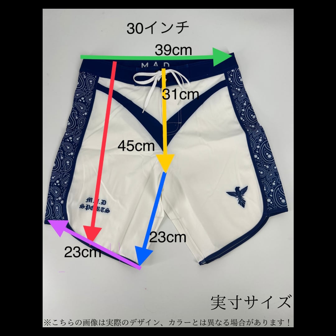 マッドスポーツ サーフパンツ　30 M.A.D Board Shorts 【WHITE×BLUE BIG WAVE】 | madsportsgym