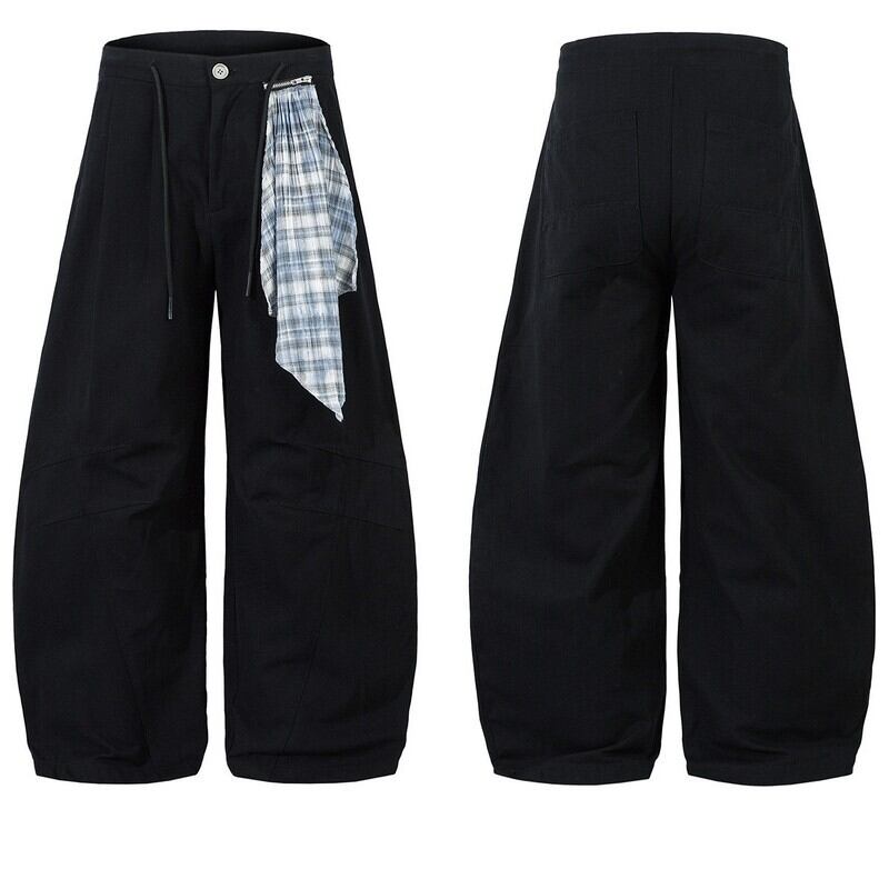 Menslike check scarf wide pants r0028