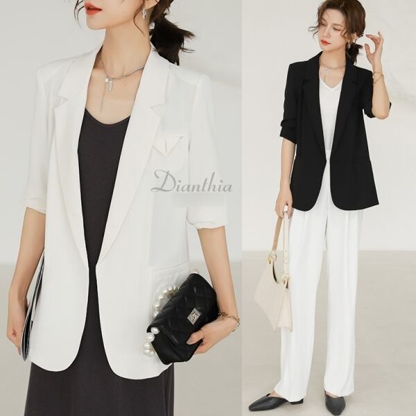 新作 21 2色 春 夏 アウター 夏レディース 春夏ジャケット 夏ジャケット ジャケット レディース テーラードジャケット レディース 半袖 アウター 半袖ジャケットレディース 半袖ジャケット 五分袖 5分袖 通勤服 オフィスカジュアル レディース 大人 きれいめ ホワイト