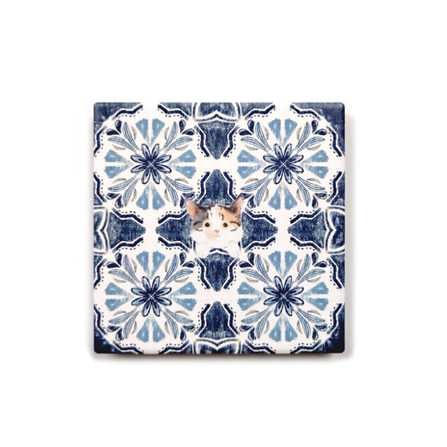 花タイル型セラミック給水コースター(パステル三毛)