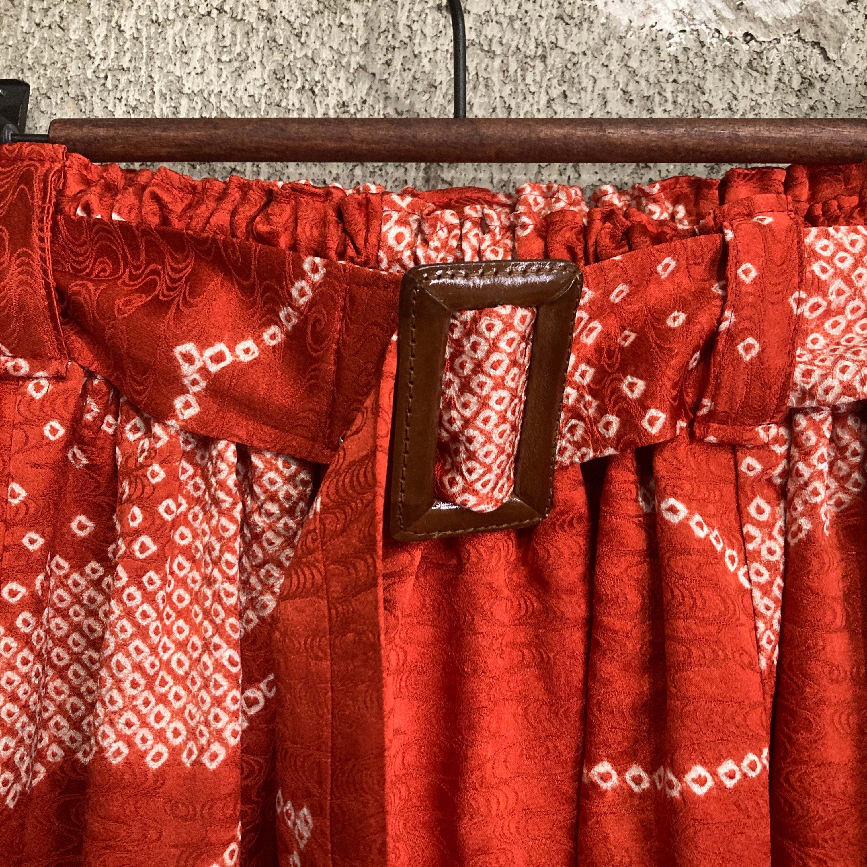 着物リメイクギャザーロングスカート - kimono elastic waist skirt