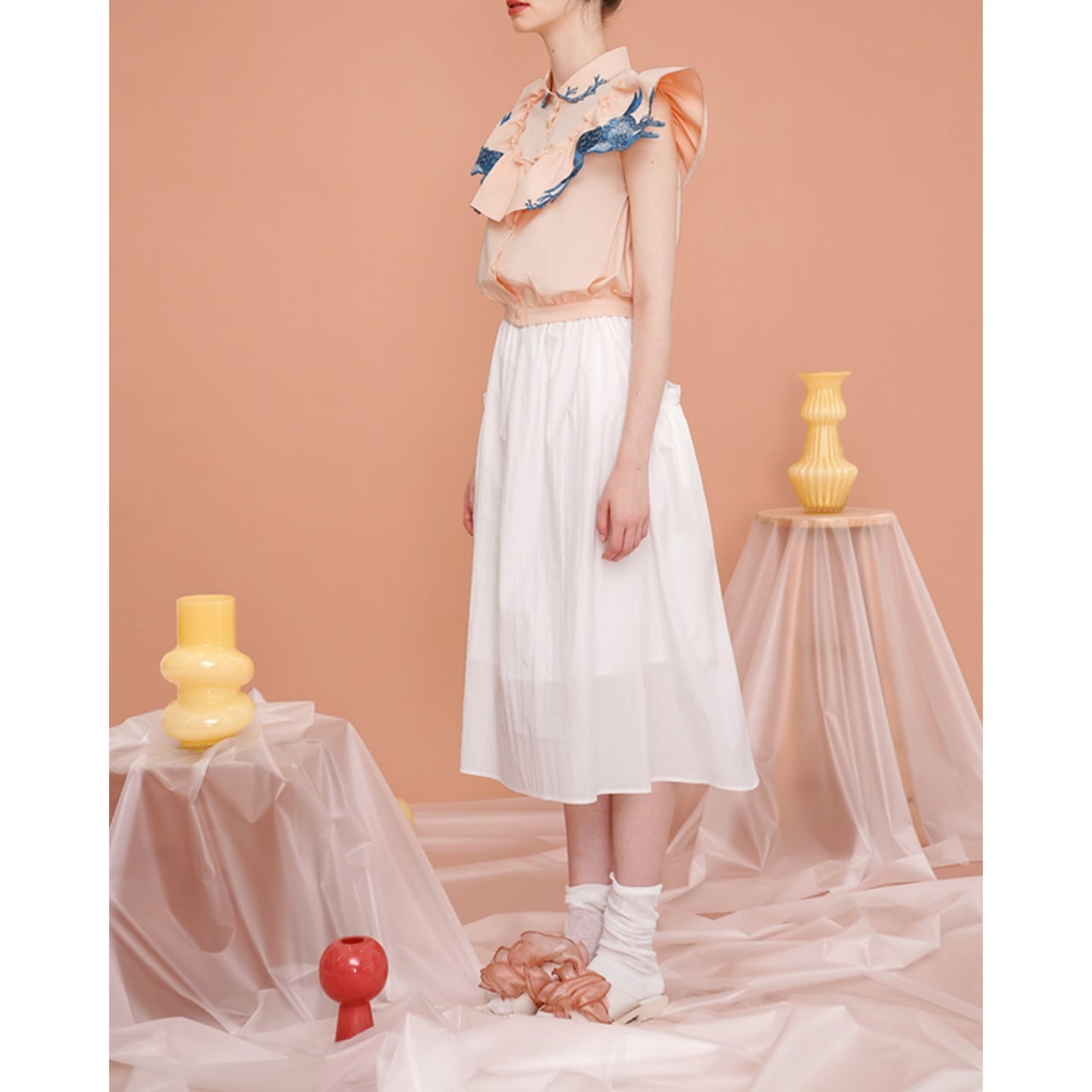 2色】rabbit刺繍フリルブラウス (kai0355) | Shelluits