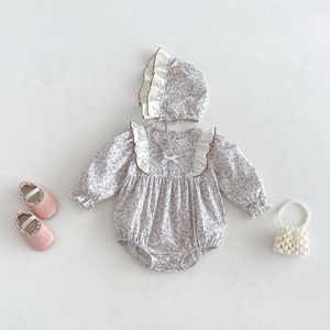 【BABY】フラワーグレーロンパース