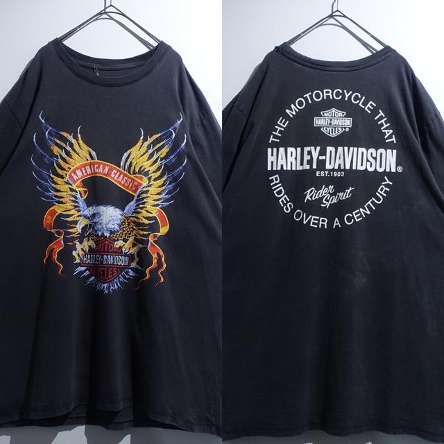 "Harley Davidson" Black Fade Hawk Print T-Shirt