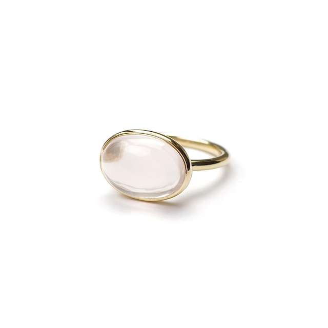 S925 OVAL STONE RING GOLD -Rose Quartz-