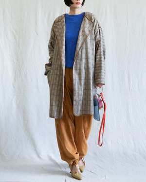 1980s geometric plaid collarless coat