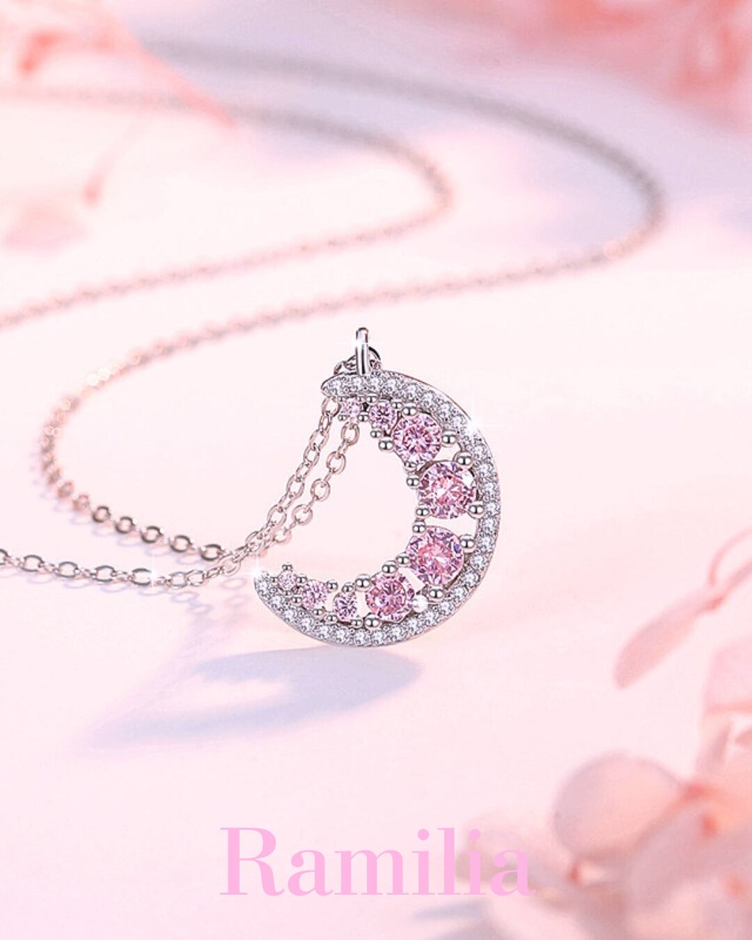 ピンクストーンムーンネックレス R2406047