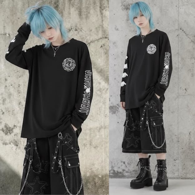 ロングTシャツ 闇 うさぎ ハサミ サブカル 地雷 病みかわいい メンズ