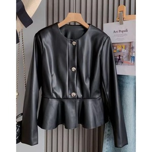 PUレザーペプラムジャケット　24041