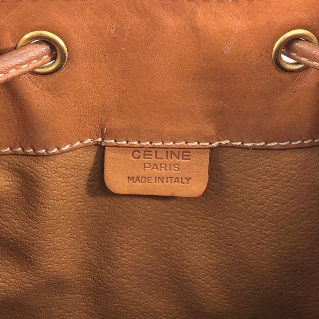 CELINE セリーヌ マカダム ショルダーバッグ ブラウン ブラゾン型押し PVC レザー 巾着 vintage ヴィンテージ オールド y4ma84