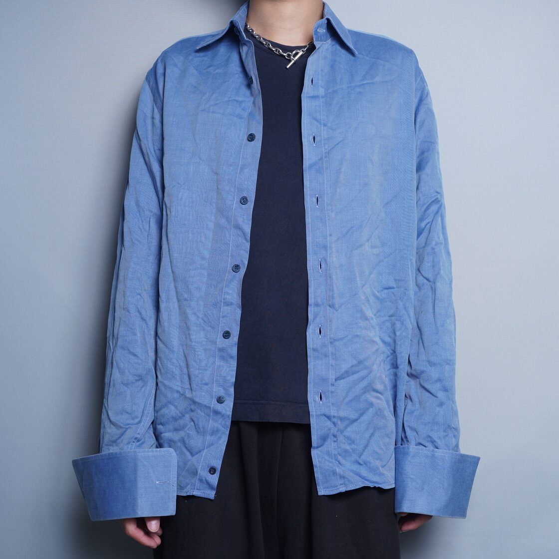 GUCCI】グッチ double cuff regular collar shirt Blue ダブルカフス 