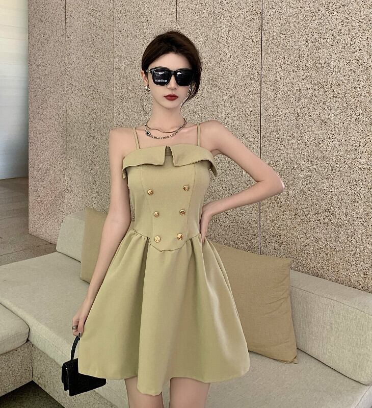 ドレス スタンダードウェストショートスカート サマートップス レトロ 夏物 ブラックストロベリース33616920102